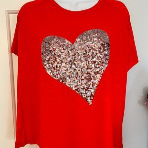Macy's INC Valentines Top with Sequin Heart, Red, Size 1X